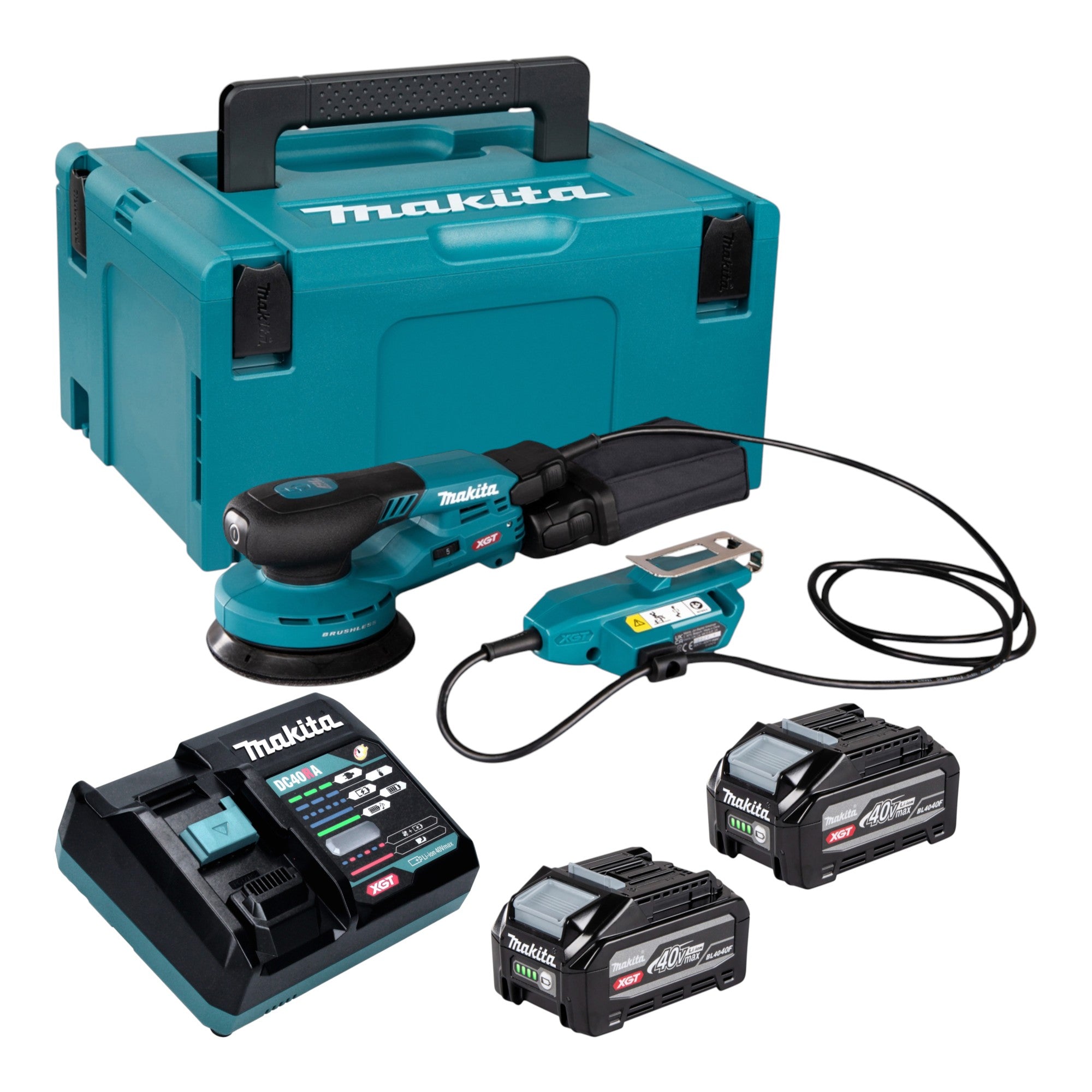 Makita BO 001 CGU201 Akku Exzenterschleifer 40 V max 125 mm 5 0 mm Hub Brushless 2x Akku 4 0 Ah Ladegeraet Makpac 0 - toolbrothers