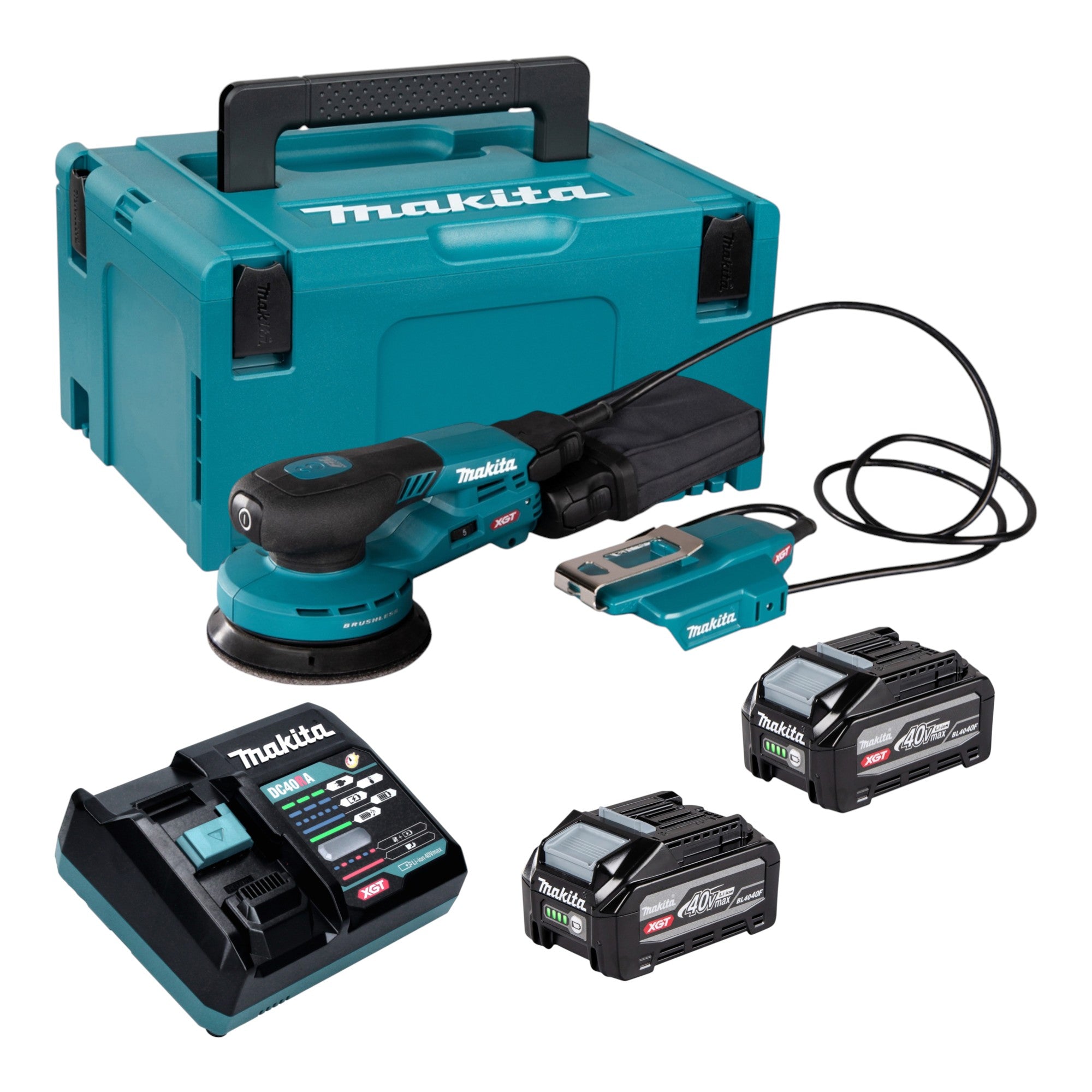 Makita BO 003 CGU201 Akku Exzenterschleifer 40 V max 125 mm 3 0 mm Hub Brushless 2x Akku 4 0 Ah Ladegeraet Makpac 0 - toolbrothers