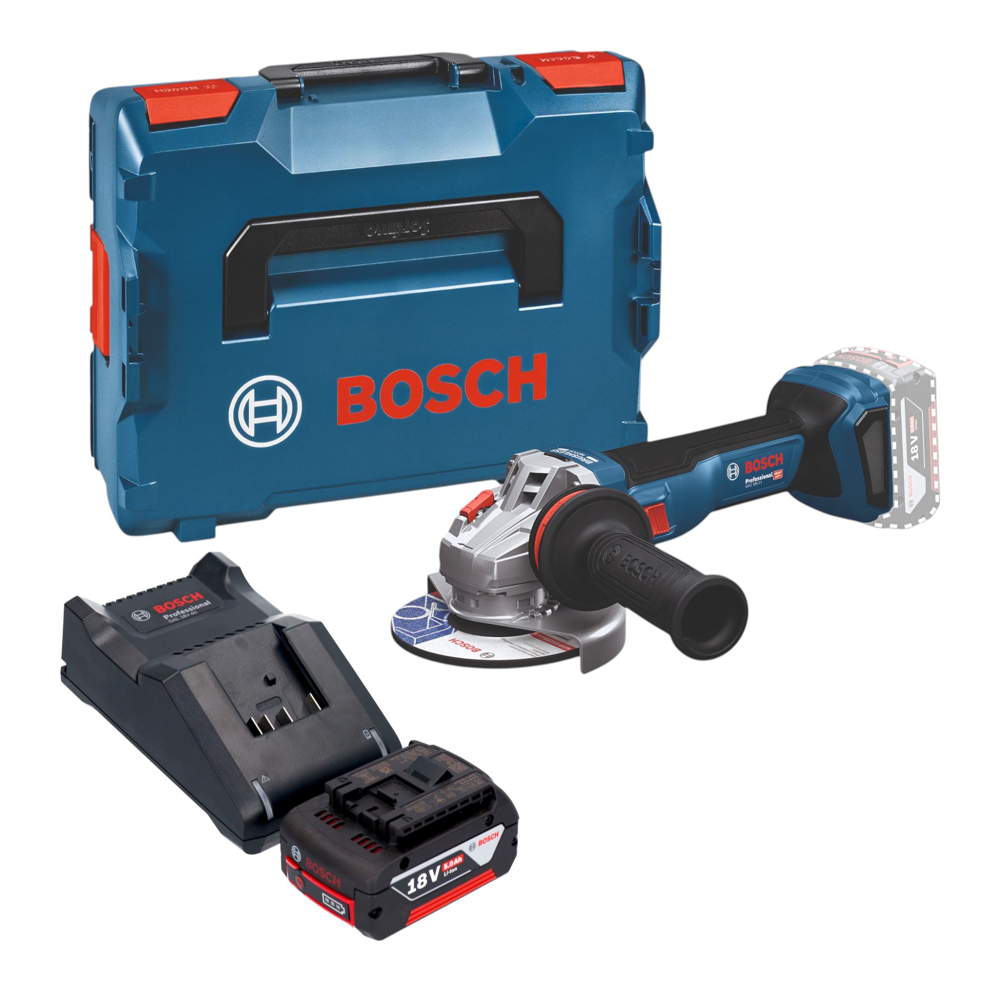 Bosch GWS 18V 11 Professional Akku Winkelschleifer 18 V 125 mm Brushless 1x Akku 5 0 Ah Ladegeraet L Boxx 0 - toolbrothers