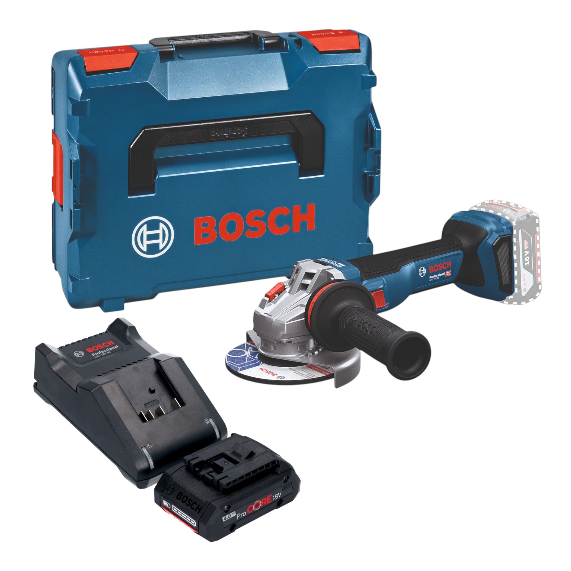 Bosch GWS 18V 11 Professional Akku Winkelschleifer 18 V 125 mm Brushless 1x ProCORE Akku 4 0 Ah Ladegeraet L Boxx 0 - toolbrothers