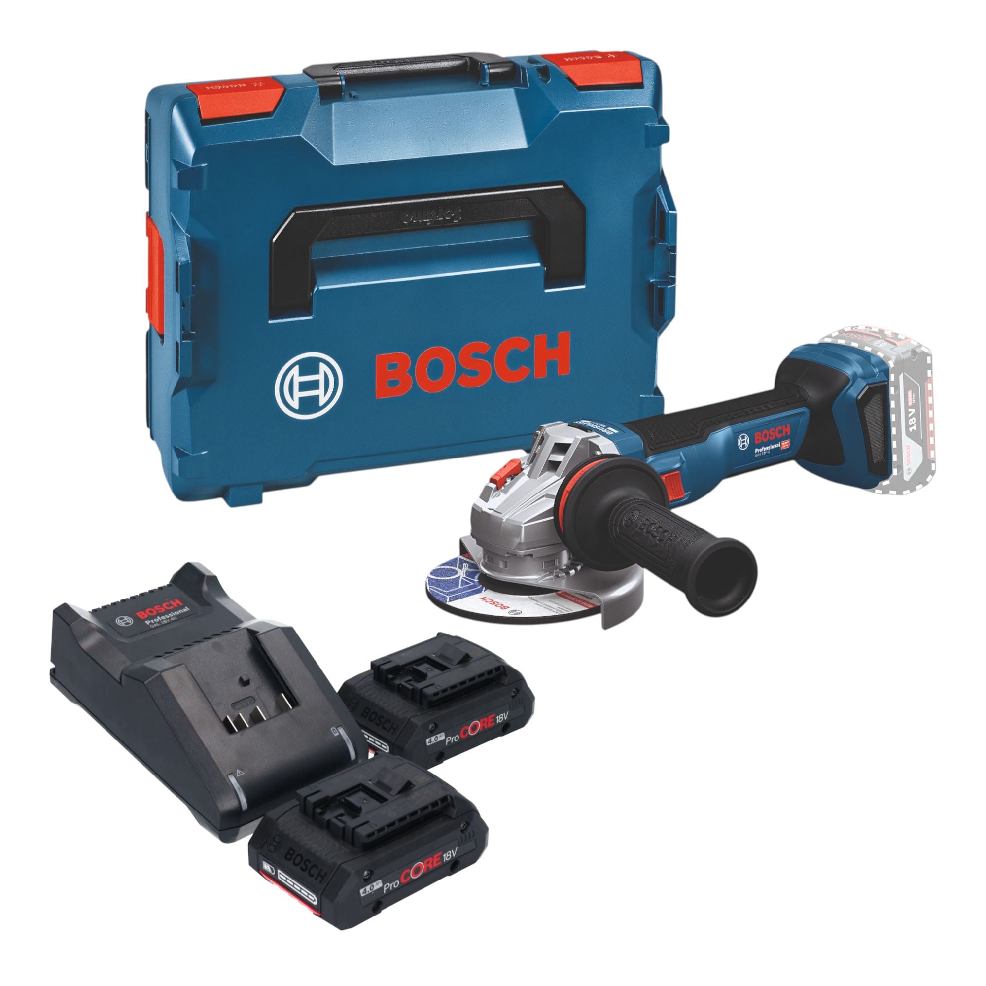 Bosch GWS 18V 11 Professional Akku Winkelschleifer 18 V 125 mm Brushless 2x ProCORE Akku 4 0 Ah Ladegeraet L Boxx 0 - toolbrothers
