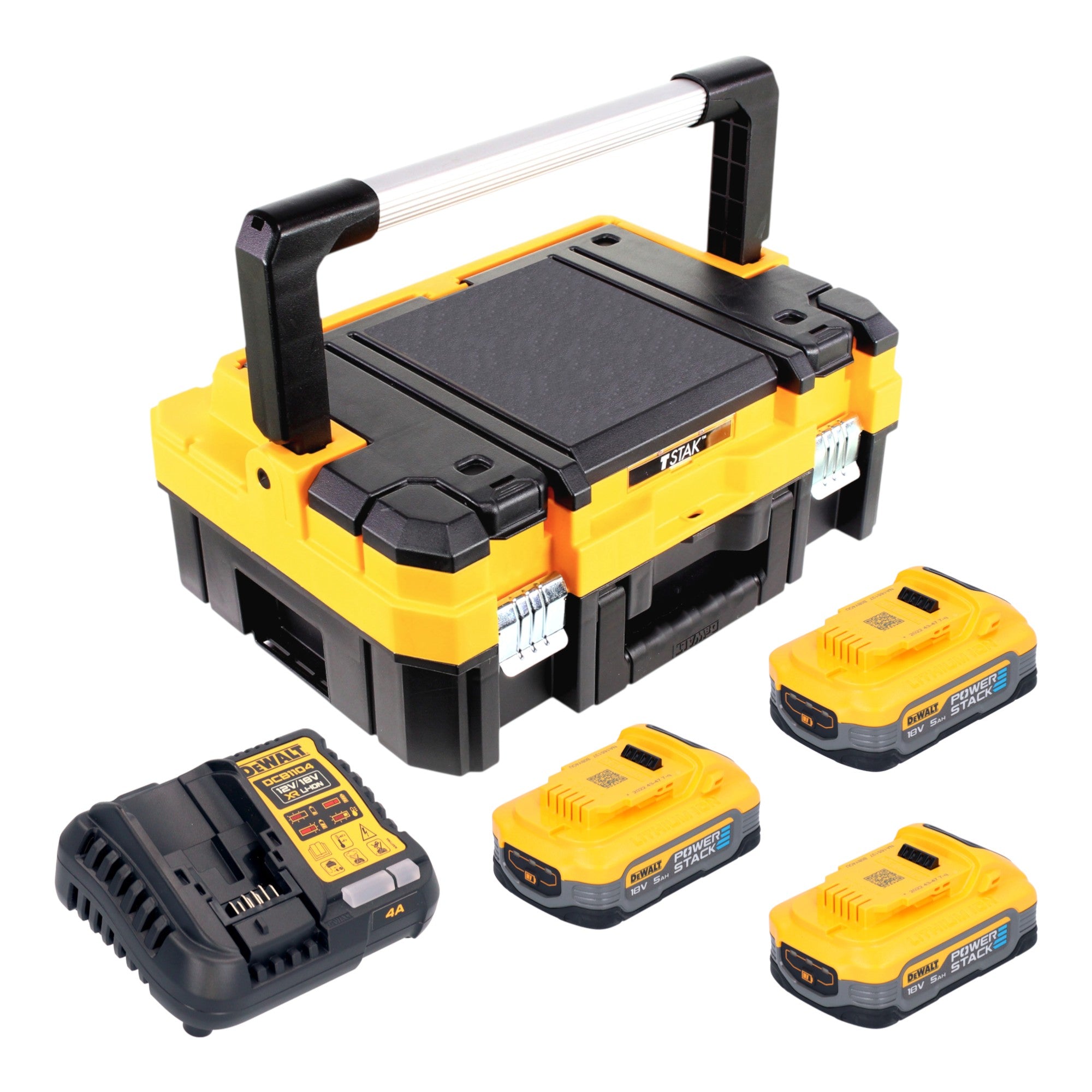 DeWalt DCB 1104 H3T Akku Starter Set 18 V mit 3x Powerstack Akku 5 0 Ah DCB 1104 Ladegeraet TSTAK 0 - toolbrothers
