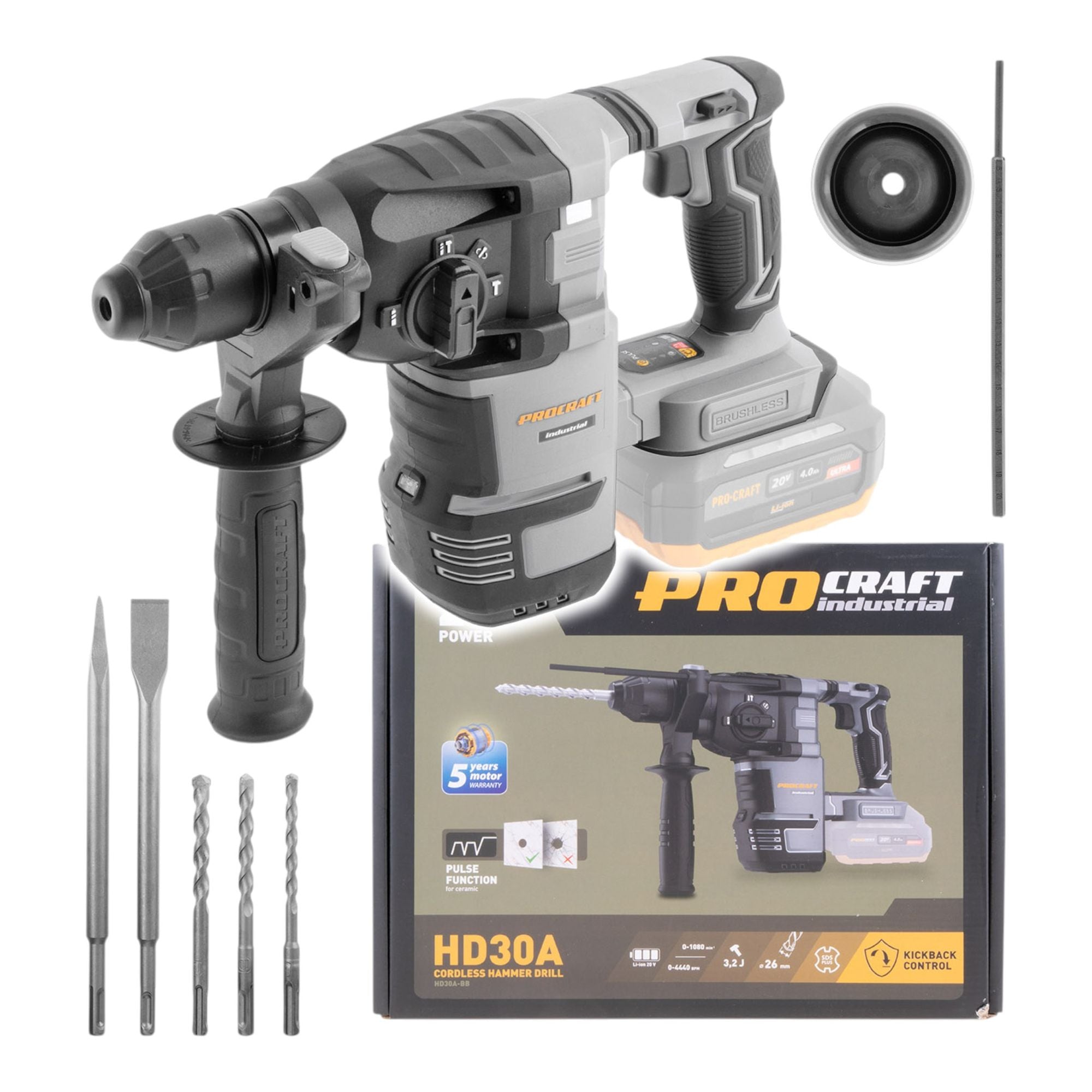 Procraft Industrial HD30A BB Akku Kombihammer 20 V 3 2 J SDS plus Brushless Solo ohne Akku ohne Ladegeraet 0 - toolbrothers