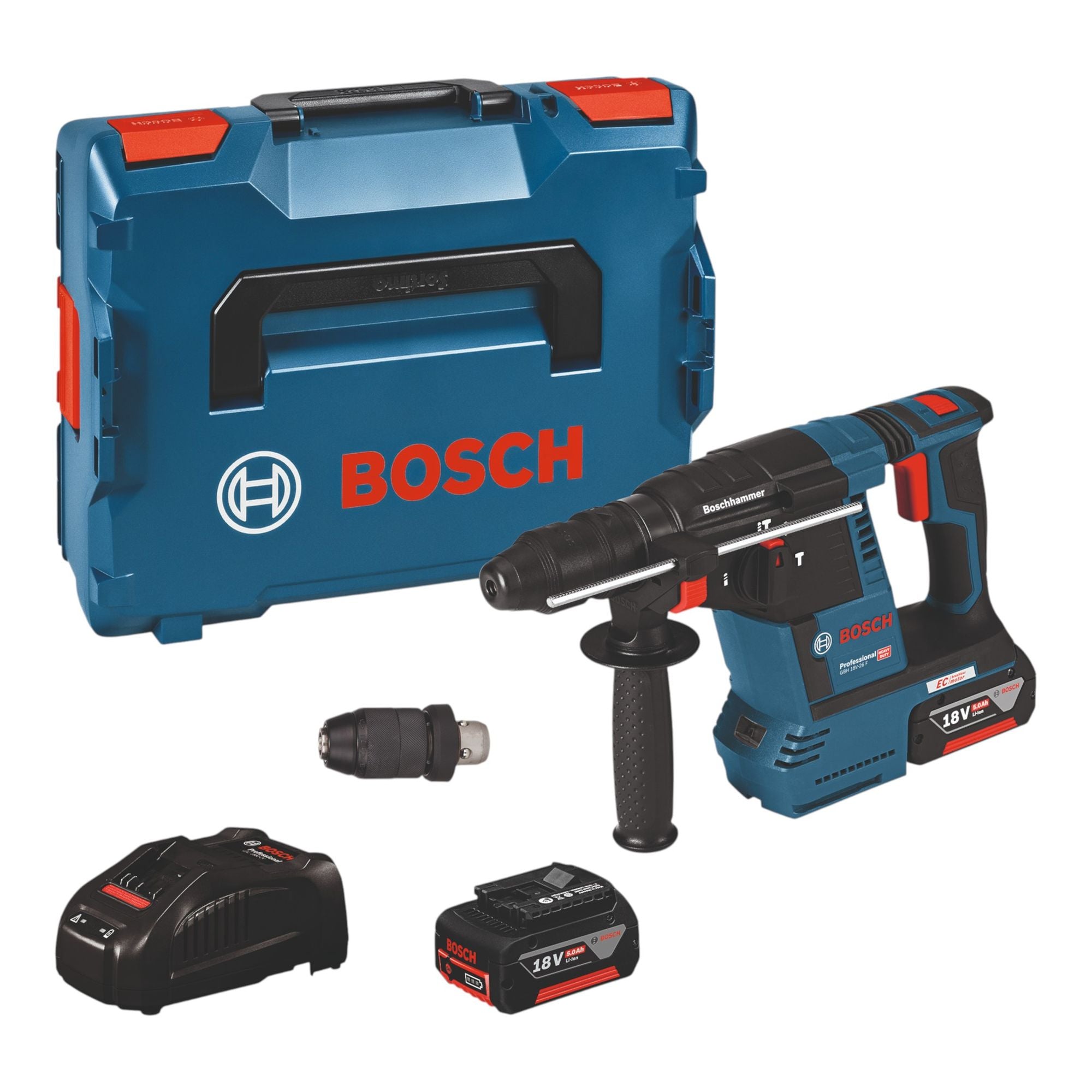 Bosch GBH 18V 26F Professional Akku Bohrhammer 18 V 2 6 J SDS Plus 0611910007 2x Akku 5 0 Ah Ladegeraet L Boxx 0 - toolbrothers