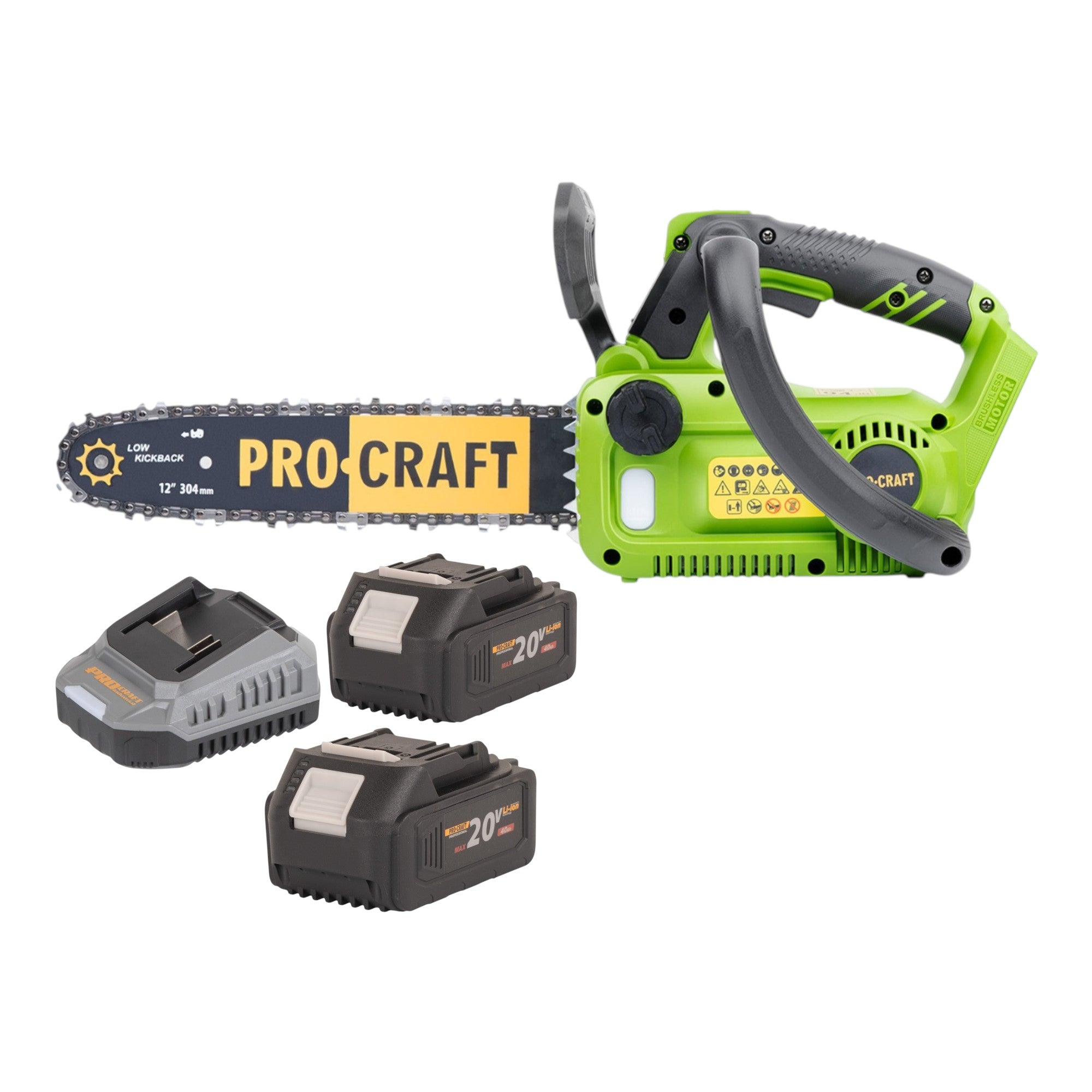 Procraft PKA42Libb Akku Kettensaege 20 V 304 mm Brushless 2x Akku 4 0 Ah Ladegeraet 0 - toolbrothers
