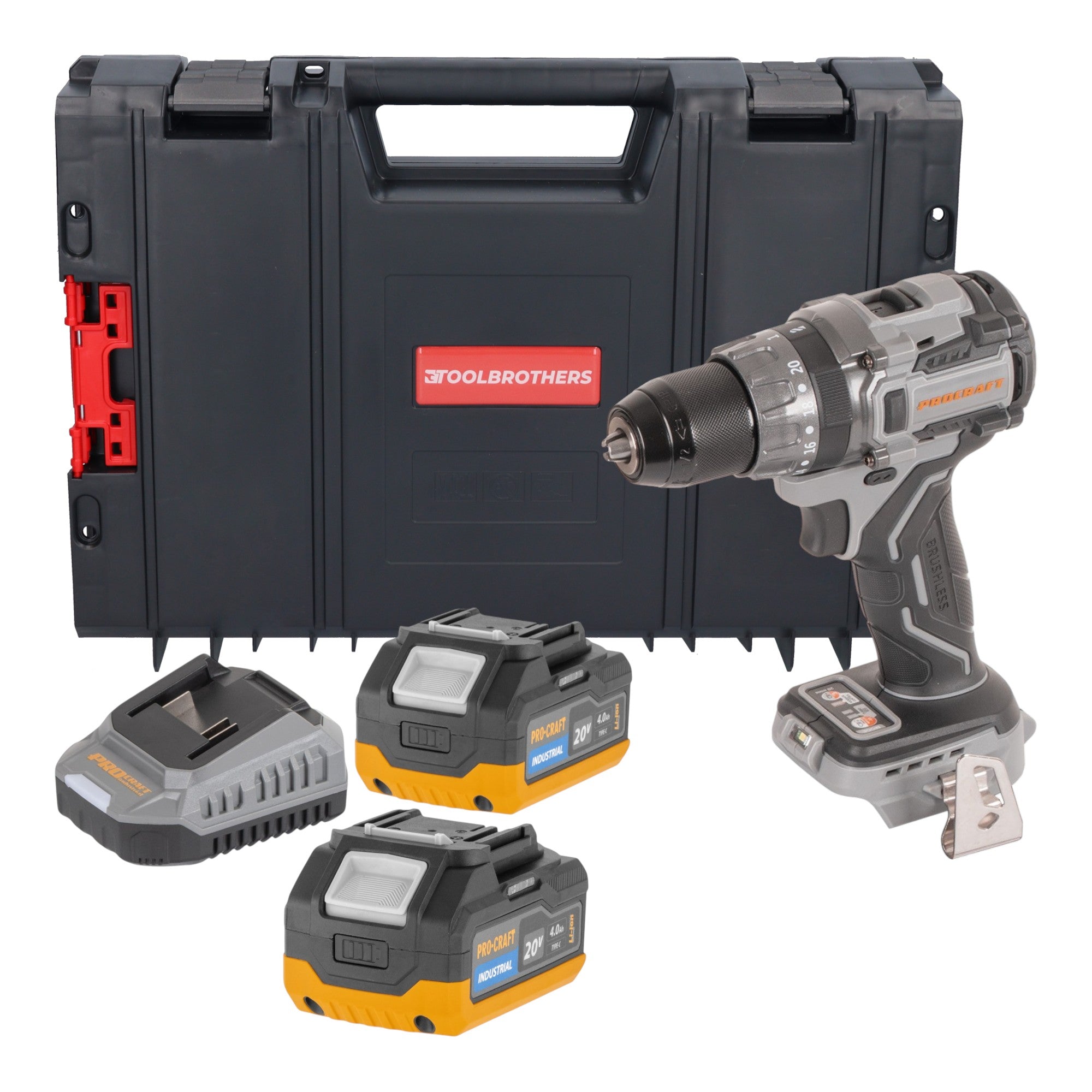 Procraft Industrial CD20Abb Akku Schlagbohrschrauber 20 V 85 Nm 2x Akku 4 0 Ah Ladegeraet RHINO Toolcase 0 - toolbrothers