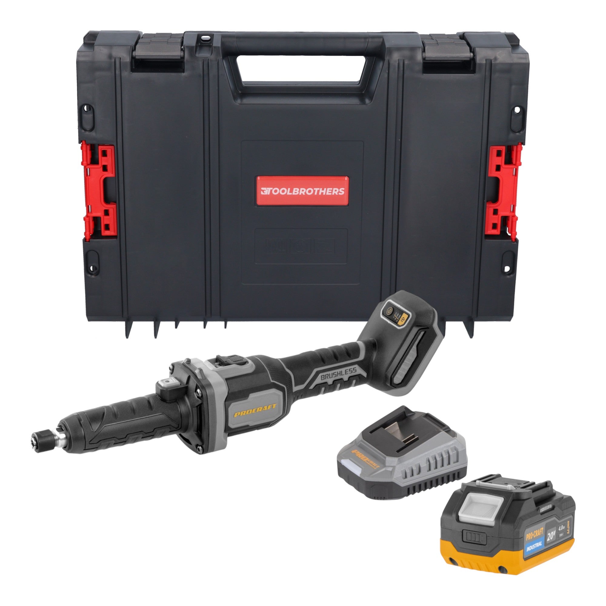 Procraft Industrial DG20A BB Akku Geradschleifer 20 V 6 mm Brushless 1x Akku 4 0 Ah Ladegeraet RHINO Toolcase 0 - toolbrothers