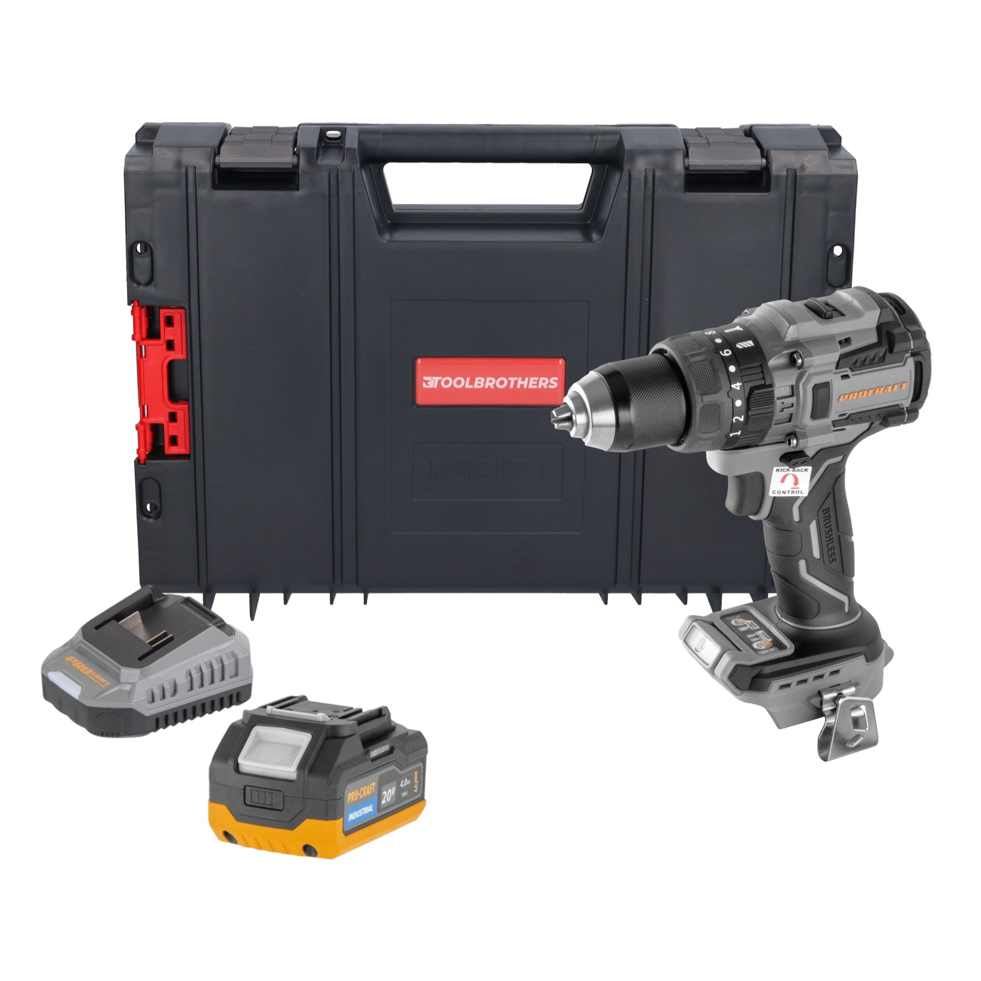 Procraft Industrial CD20B BB Akku Schlagbohrschrauber 20 V 150 Nm Brushless 1x Akku 4 0 Ah Ladegeraet RHINO Toolcase 0 - toolbrothers