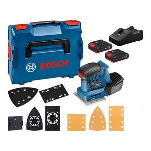 Bosch GSS 18V-10 Akku Schwingschleifer 18V + 2x Akku 2,0 Ah + Ladegerät + L-Boxx