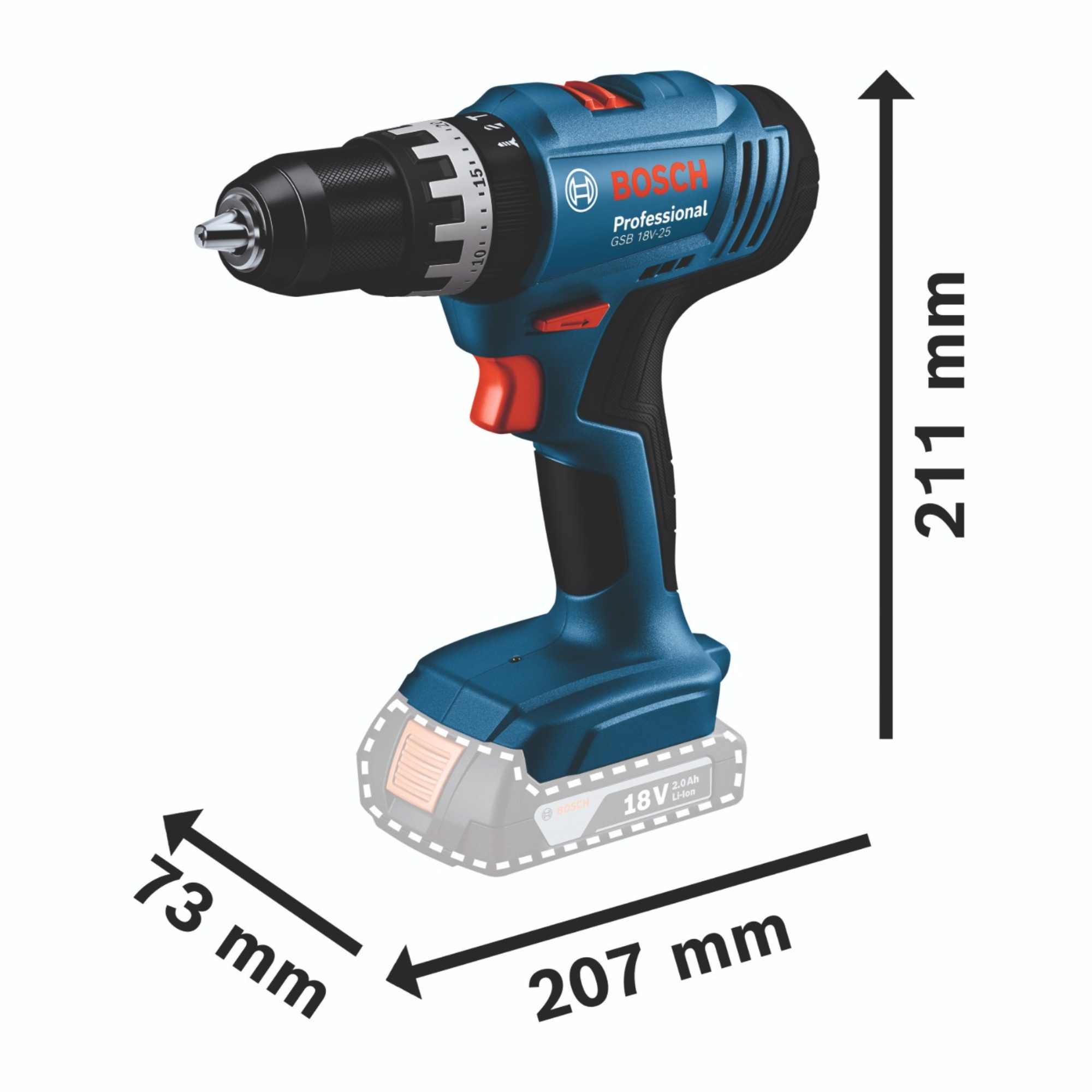 Bosch GSB 18V 25 Professional Akku Schlagbohrschrauber 18 V 56 Nm 1x Akku 2 0 Ah Ladegeraet 3 - toolbrothers