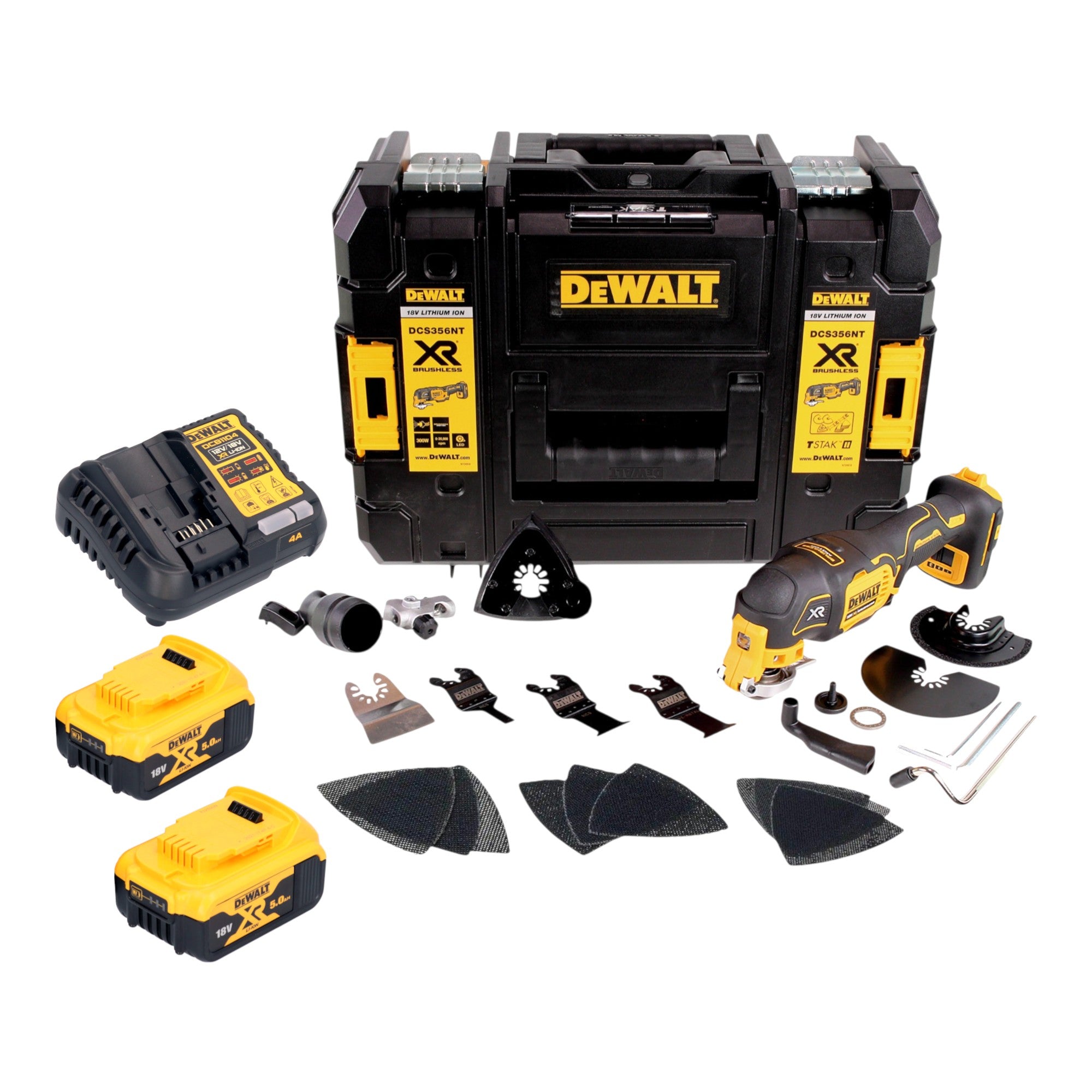 DeWalt DCS 356 P2T Akku Multitool 18 V Brushless 2x Akku 5 0 Ah Ladegeraet 20 tlg Zubehoer TSTAK 0 - toolbrothers