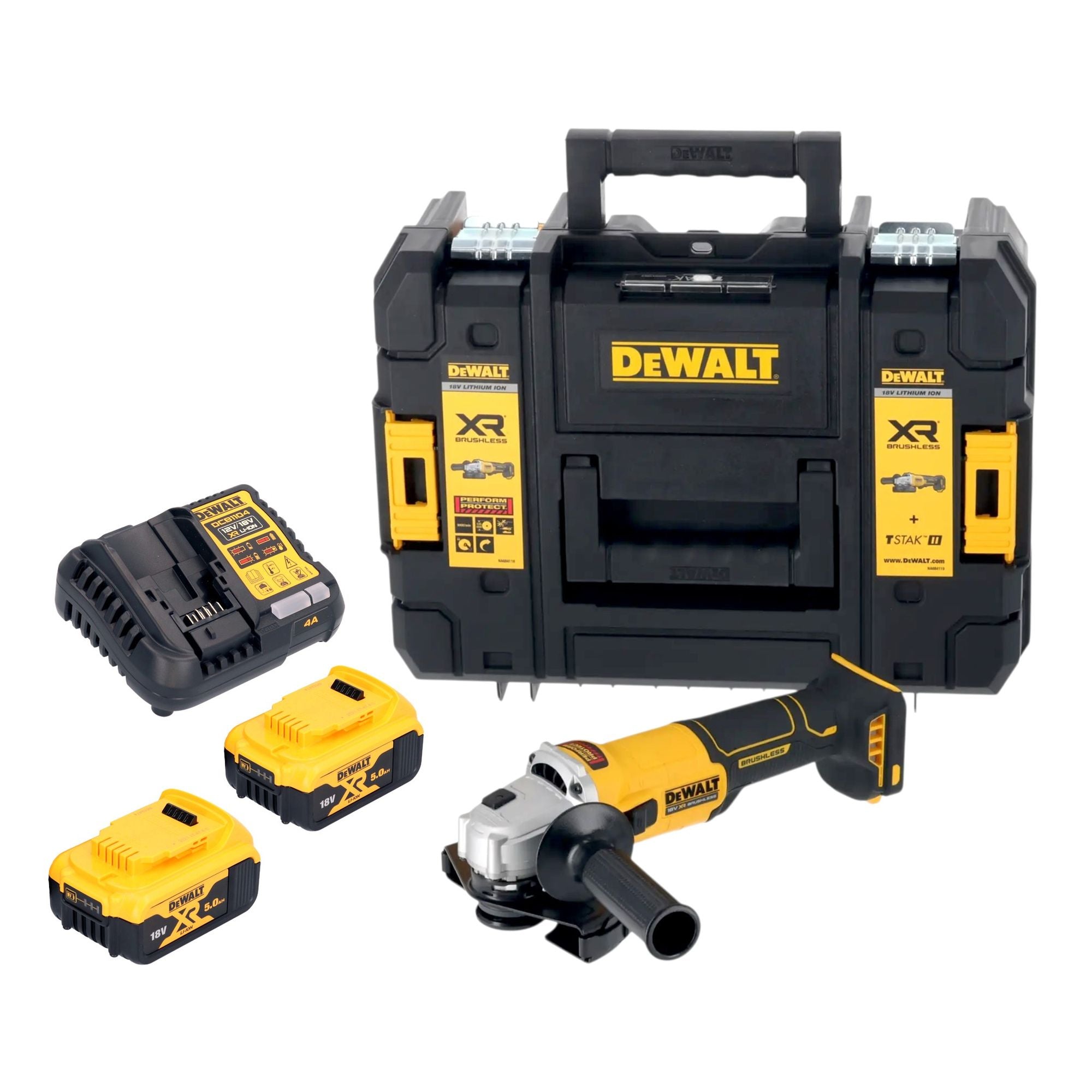 DeWalt DCG 407 P2T Akku Winkelschleifer 18 V 125 mm Brushless 2x Akku 5 0 Ah Ladegeraet TSTAK 0 - toolbrothers