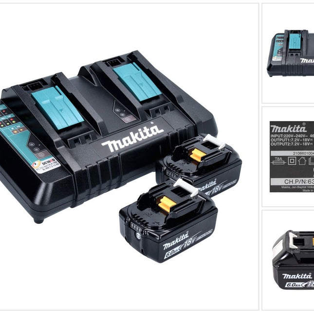 Makita Power Source Kit 18 V mit 2x BL 1860 B Akku 6,0 Ah + DC 18 RD Doppelladegerät ( 199484-8 ) - Toolbrothers