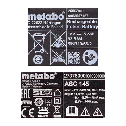 Metabo Akku Basis Set 18V mit 3x Akku 5,2Ah + Ladegerät ASC 145 ( 685048000 ) - Toolbrothers