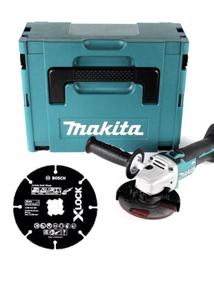 Amoladora angular a batería Makita DGA 511 ZJ 18 V 125 mm sin escobillas + disco de corte + Makpac - sin batería, sin cargador