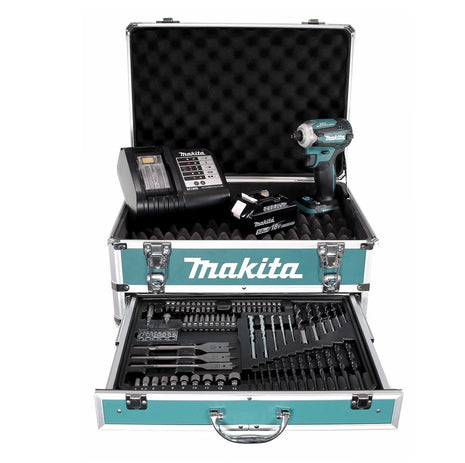 Makita DTD 171 STX4 llave de impacto a batería 18 V 180 Nm 1/4" sin escobillas + 1x batería 5,0 Ah + cargador + juego de brocas de 70 piezas + estuche