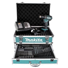 Perceuse-visseuse sans fil Makita DDF 482 SFX4 18 V 62Nm + 1x batterie 3,0Ah + chargeur + 70 pièces. Coffret forets + coffret