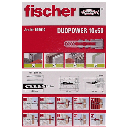 Taco de expansión Fischer DUOPOWER 10x50mm 100 piezas (2x 555010)