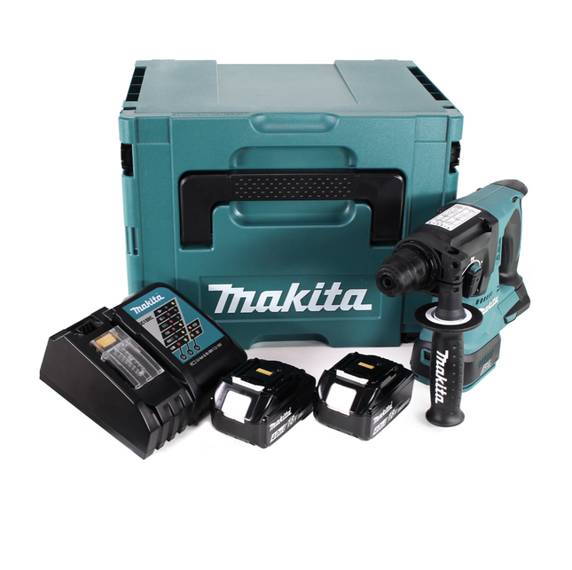 Trapano a percussione a batteria Makita DHR 242 RMJ 18V 2.0J SDS-plus Brushless + 2x batteria 4.0Ah + caricabatterie + Makpac