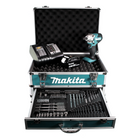 Llave de impacto a batería Makita DTD 156 SF1X4 18V 155Nm + 1x batería 3.0Ah + cargador + juego de brocas de 70 piezas + maletín de herramientas de aluminio X4 con inserto universal