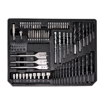 Llave de impacto a batería Makita DTD 156 SF1X4 18V 155Nm + 1x batería 3.0Ah + cargador + juego de brocas de 70 piezas + maletín de herramientas de aluminio X4 con inserto universal