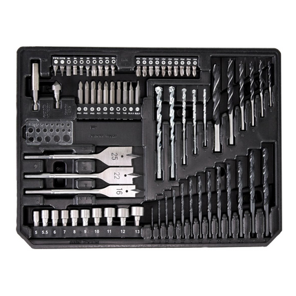 Llave de impacto a batería Makita DTD 156 ST1X4 18V 155Nm + 1x batería 5,0Ah + cargador + juego de brocas de 70 piezas + maletín de herramientas de aluminio X4 con inserto universal