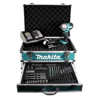 Llave de impacto a batería Makita DTD 156 SG1X4 18V 155Nm + 1x batería 6,0Ah + cargador + juego de brocas de 70 piezas + maletín de herramientas de aluminio X4 con inserto universal