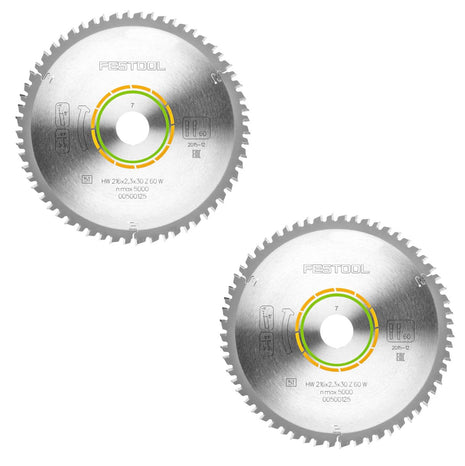 Festool 2x Feinzahn Kreissägeblatt HW 216 x 2,3 x 30 mm W60 216 mm 60 Zähne ( 2x 500125 ) - Toolbrothers