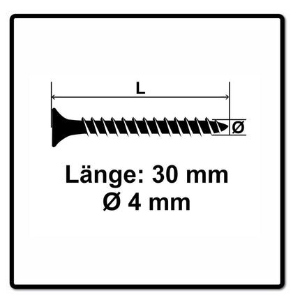 Fischer Power-Fast II FPF II Spanplattenschraube 4,0x30 mm 1000 Stück ( 670154 ) Senkkopf mit Torx Vollgewinde galvanisch verzinkt, blau passiviert