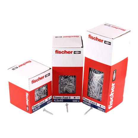 Fischer Power-Fast II FPF II tornillos para aglomerado 4,5x30 mm 200 piezas (670256) cabeza avellanada con rosca completa Torx, galvanizado, pasivado azul