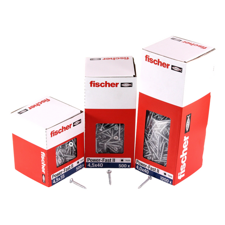 Fischer Power-Fast II FPF II Vis pour panneaux de particules 4,5x40 mm - tête fraisée Torx, filetage total, zingué et passivé bleu - 200 pcs. (670260)