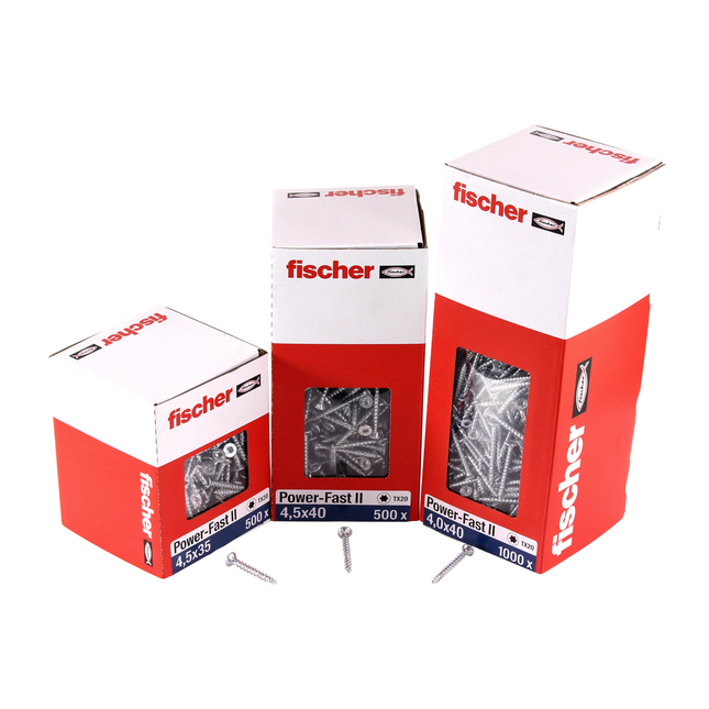 Fischer Power-Fast II FPF II Chipboard Screw 4.5x50mm, Countersunk head, Torx, Full threaded, Blue zinc plated, 500pcs. (670265)