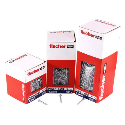 Fischer Power-Fast II FPF II tornillos para aglomerado 5,0x25 mm 200 piezas (670349) cabeza avellanada con rosca completa Torx, galvanizado, pasivado azul