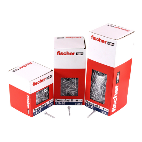 Fischer Power-Fast II FPF II Chipboard screw 5.0x30mm 500 pcs. Countersunk head with Torx drive, Full thread, galvanised, blue passivated (670351)