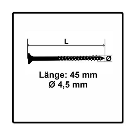 Fischer Power-Fast II FPF II Chipboard Screw 4.5x45mm, Countersunk head, Torx, Partial thread, Blue zinc plated, 500pcs. (670271)