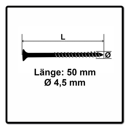 Fischer Power-Fast II FPF II Chipboard Screw 4.5x50mm, Countersunk head, Torx, Partial threaded, Blue zinc plated, 200pcs. (670272)