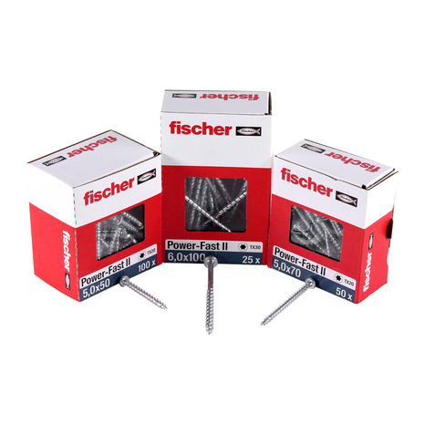 Fischer Power-Fast II FPF II Spanplattenschraube 6,0x100 mm 100 Stück ( 670457 ) Senkkopf mit Torx Teilgewinde galvanisch verzinkt, blau passiviert