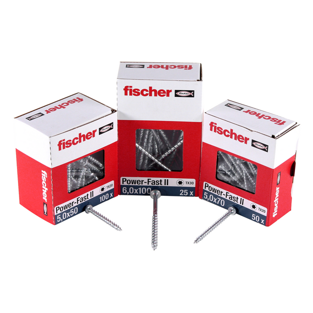 Fischer Power-Fast II FPF II Viti per pannelli 6,0x100 mm - 25 pz. ( 670458 ) Testa svasata con filettatura Torx piena elettrolitica, blu passivata
