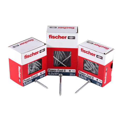 Fischer Power-Fast II FPF II Spanplattenschraube 6,0x120 mm 50 Stück ( 670690 ) Senkkopf mit Torx Teilgewinde galvanisch verzinkt, blau passiviert