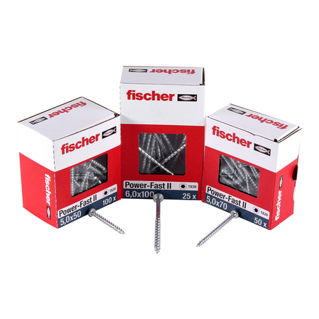 Fischer Power-Fast II FPF II Viti per pannelli 6,0x130 mm - 100 pz. ( 670461 ) Testa svasata con filettatura Torx parziale elettrolitica, blu passivata