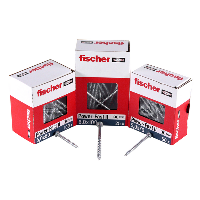 Fischer Power-Fast II FPF II Viti per pannelli 6,0x130 mm - 50 pz. ( 670691 ) Testa svasata con filettatura Torx parziale elettrolitica, blu passivata