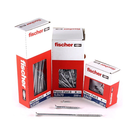 Fischer Power-Fast II FPF II Viti per truciolato 6,0x260 mm - 25 pz. ( 670470 ) Testa svasata, filettatura parziale, Torx elettrozincato, passivato blu