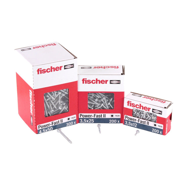Fischer Power-Fast II FPF II Viti per legno 3,0x25 mm, 200 pz. ( 670059 ) Testa tonda, Torx, filettatura parziale, zincate, passivato blu
