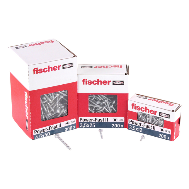 Fischer Power-Fast II FPF II Viti per legno 3,5x30 mm, 200 pz. ( 670102 ) Testa tonda, Torx, filettatura completa, zincate, passivato blu