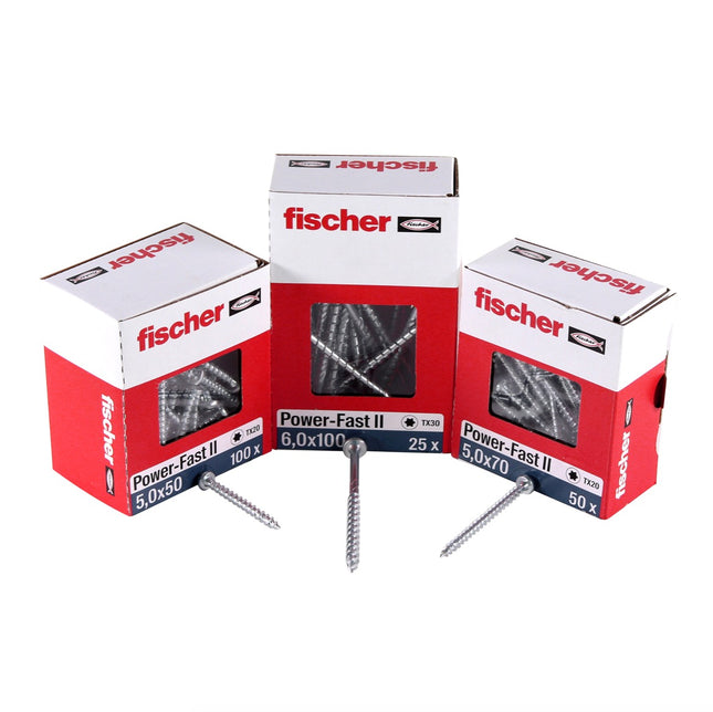 Fischer Power-Fast II FPF II Viti per legno 4,0x30 mm, 200 pz. ( 670237 ) Testa tonda, Torx, filettatura completa, zincate, passivato blu