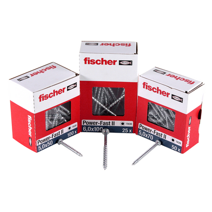 Fischer Power-Fast II FPF II Viti per pannelli 5,0x30 mm - 200 pz. ( 670437 ) Testa svasata con filettatura piena Torx elettrolitica, blu passivata