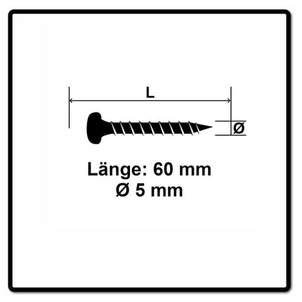 Fischer Power-Fast II FPF II Viti per legno 5,0x60 mm, 100 pz. ( 670440 ) Testa mezza tonda, Torx, filettatura completa, zincate, passivato blu