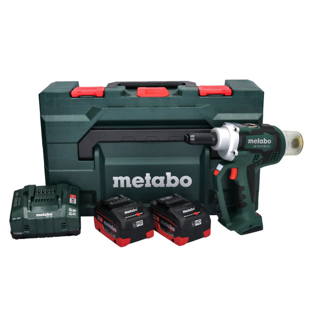 Metabo NP 18 LTX BL 5.0 Cordless Blind Rivet Gun 10 kN 18V Brushless + 2x Batteries 5.5 Ah + Charger + MetaBOX Case