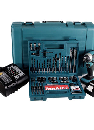 Makita DTD 152 SGK Akku Schlagschrauber 18V 165Nm 1/4" + 1x Akku 6,0Ah + Ladegerät + 100 tlg. Bit Bohrer Set + Koffer