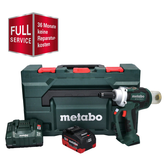 3 years FREE Full Service All-round Protection Metabo NP 18 LTX BL 5.0 Cordless Blind Rivet Gun 10 kN 18V brushless + 1x LiHD Battery 5.5 Ah + Charger + MetaBOX Case
